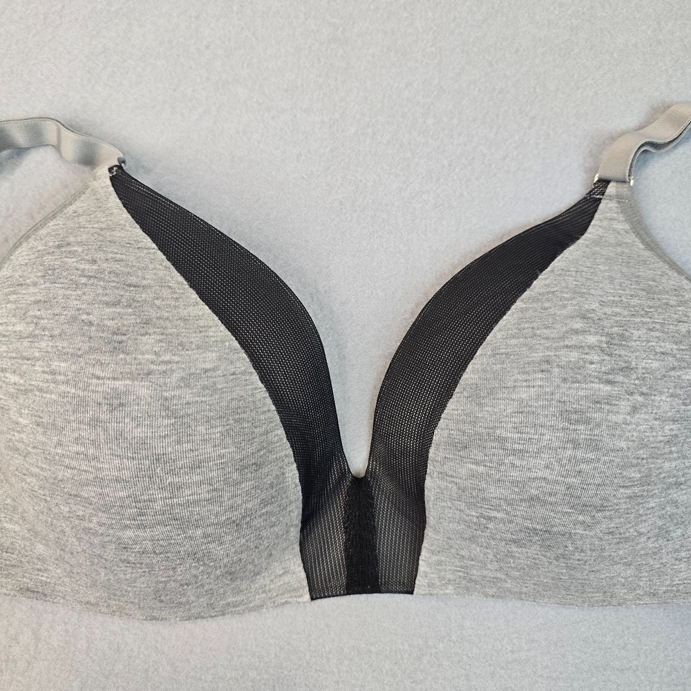 Lively 36D Gray Black Wireless Bra Mesh Trim T Shirt Bra Soft Cup Comfort Bra